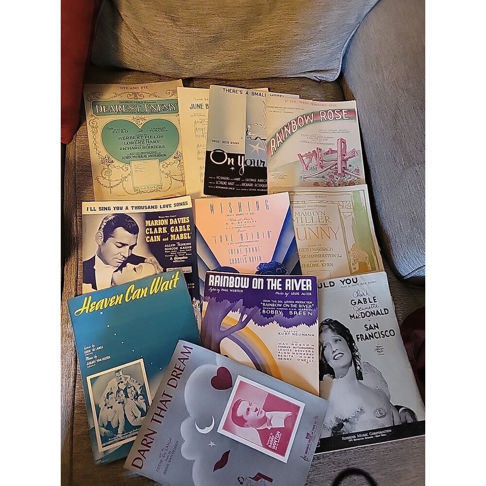 Lot - 10 Vtg Sheet Music Mostly 1930s-1940s Rainbow Stars Clark Gable Art Deco
